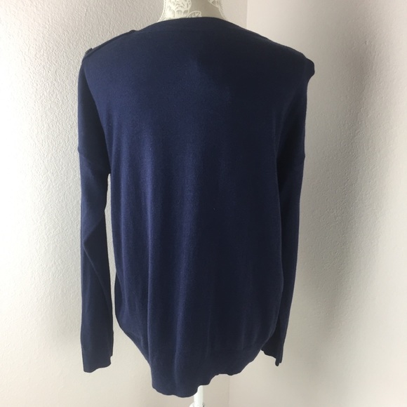 NWT Jeanne Pierre Cashmere Blend Navy Blue Sweater Large Buttons - Picture 5 of 8